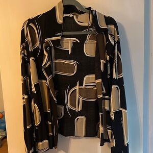 Zara Black and Cream Graphic Blouse